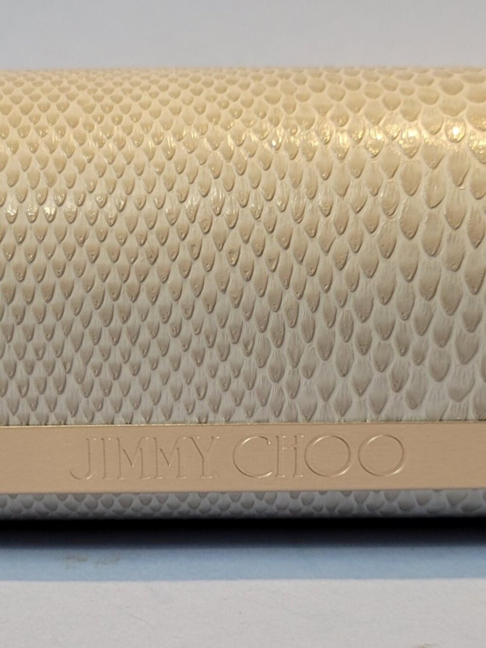 Jimmy Choo Beige Faux Snakeskin Hard Eyeglass Sunglasses Case Magnetic